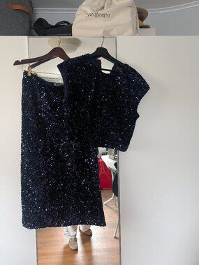 Banana Republic Factory Navy Sequin Skirt & Top Set Size M NWT/NWOT